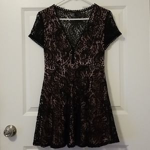 Black lace overlay pink dress with open lace back!